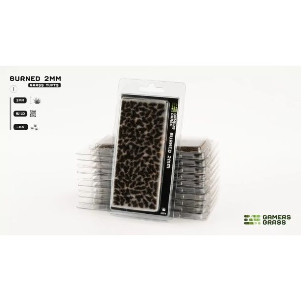 Gamers Grass Burned 2mm grass tufts in blister packs, dark charred static grass tufts
