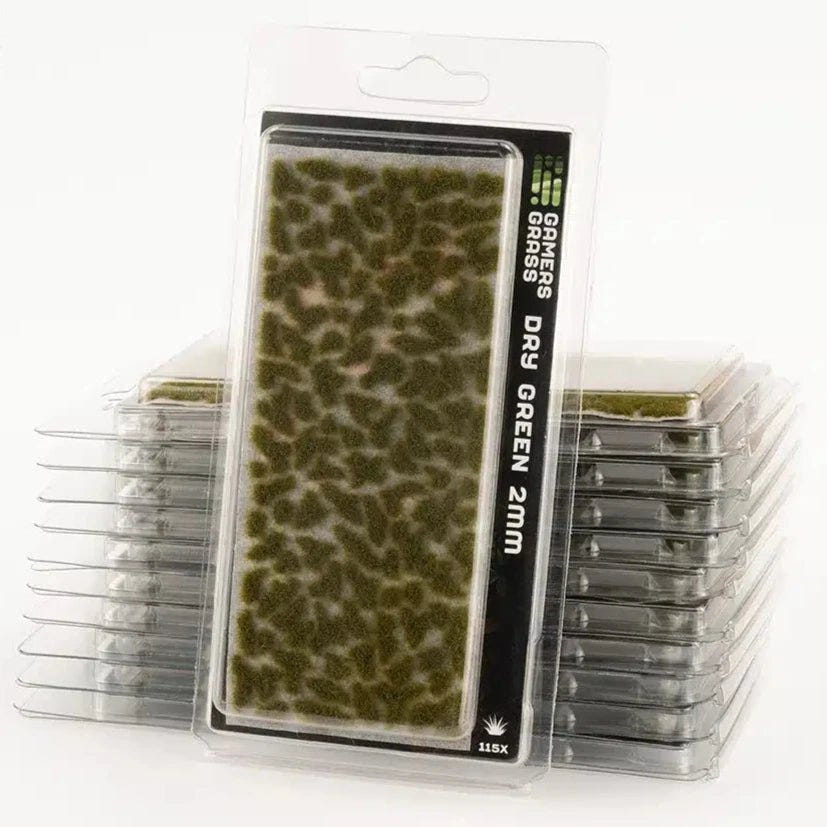 Gamers Grass Dry Green 2mm grass tufts in stacked blister packs