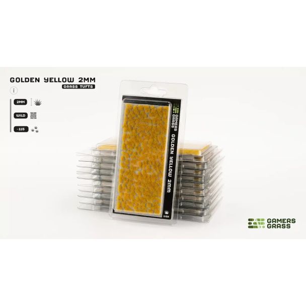 Gamers Grass Golden Yellow 2mm grass tufts in stacked blister packs