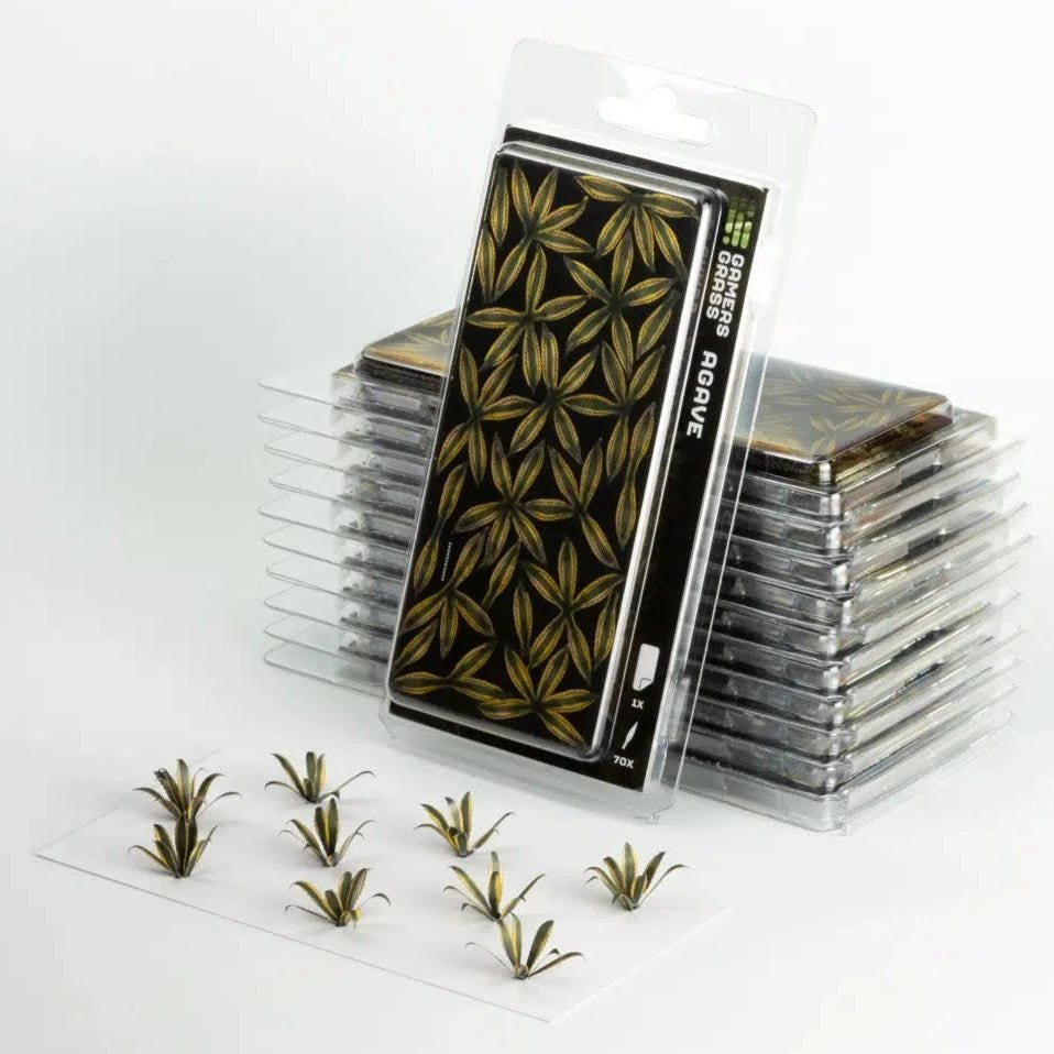 Gamers Grass Laser Plants Agave in stacked blister packs, with assembled agave plants in front