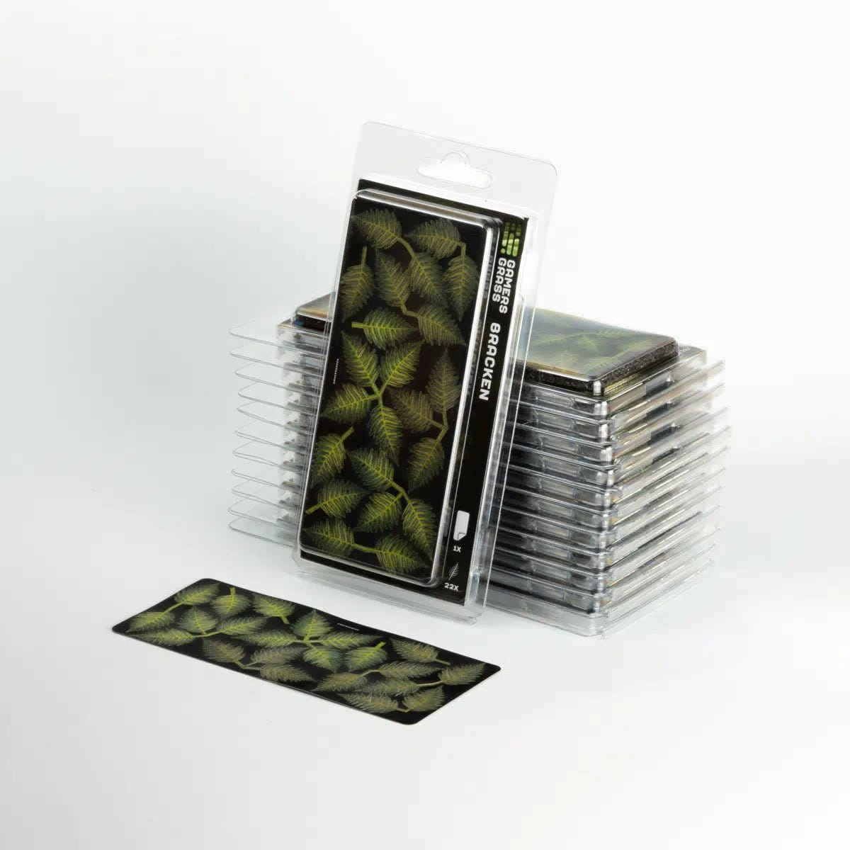 Gamers Grass Laser Plants Bracken blister stack with a flat sheet of laser-cut fern leaves