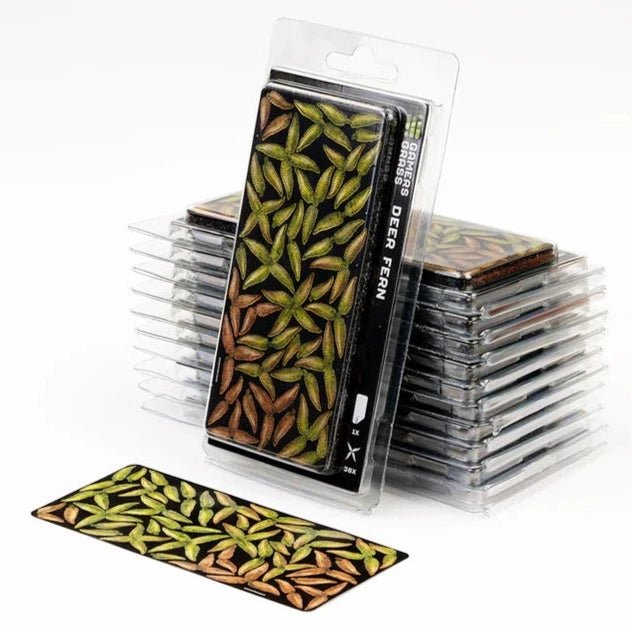 Gamers Grass Laser Plants Deer Fern pack, sheets of laser-cut green and brown fern leaves