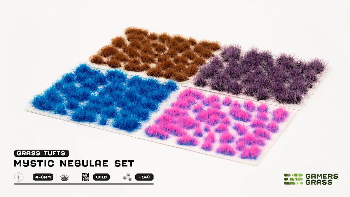 Gamers Grass Mystic Nebulae set of four tuft sheets: blue, pink, purple and brown