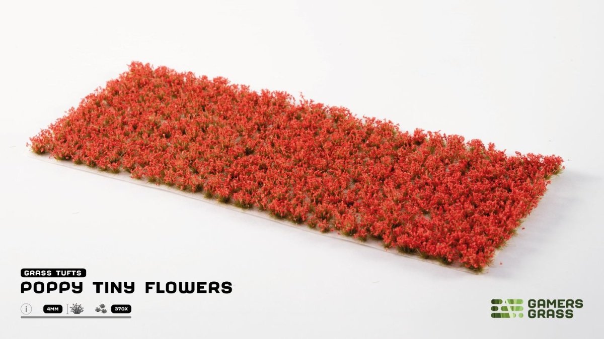 Sheet of Gamers Grass Poppy Tiny Flowers self-adhesive tufts