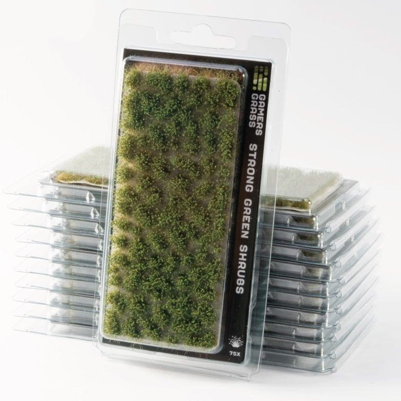 Gamers Grass Strong Green Shrubs tuft sheets in blister packs