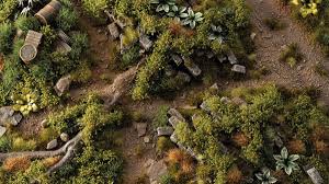 Gamers Grass Strong Green Shrubs growing across forest scenery with rocks and roots