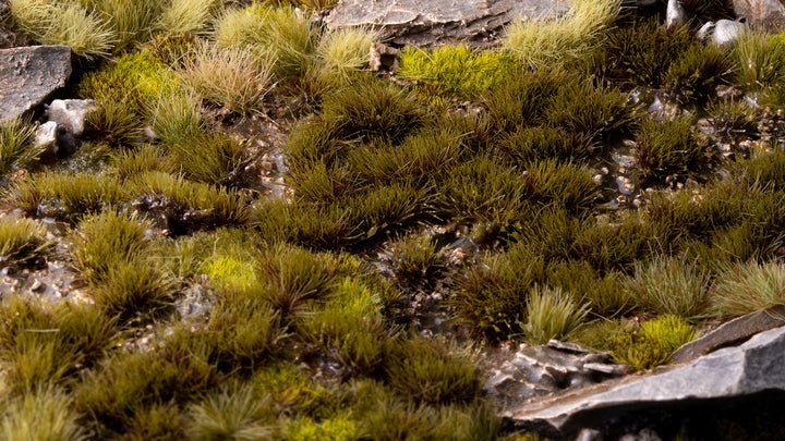 Gamers Grass Swamp 4mm tufts on a scenic base with rocks and mixed grass