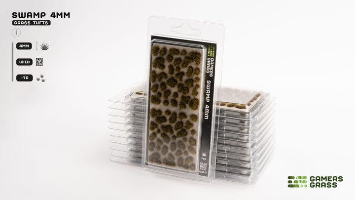 Gamers Grass Swamp 4mm grass tufts in blister packaging, stacked packs
