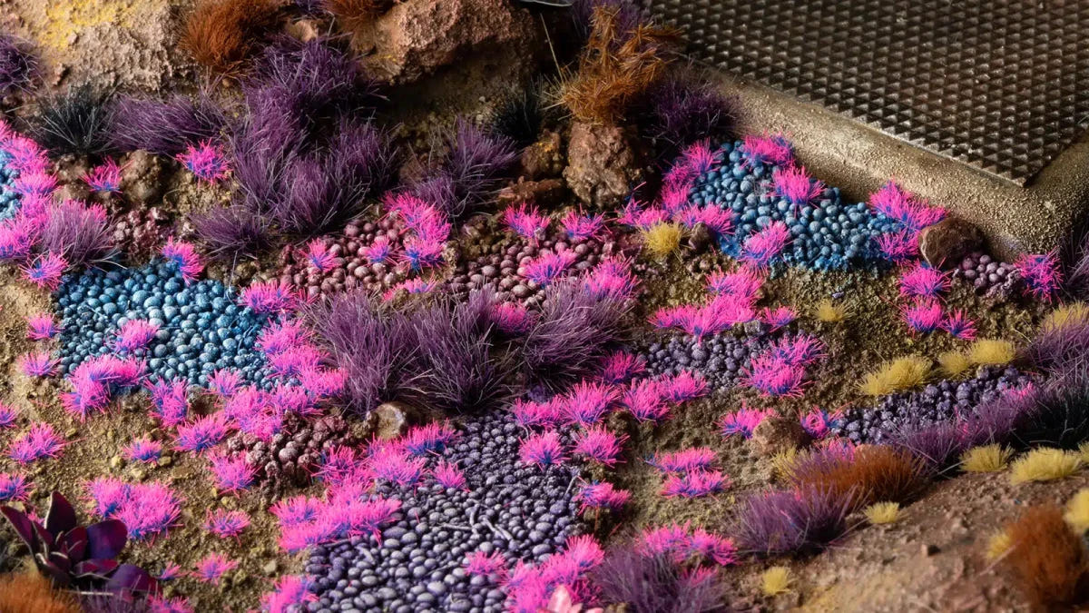 Alien-world base scene dotted with pink and purple Gamers Grass Tiny Tufts Alien Neon