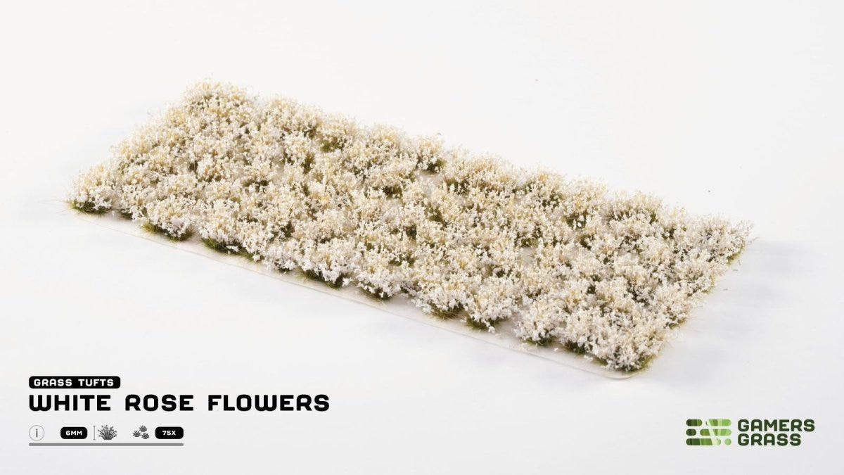 Sheet of Gamers Grass White Rose Flowers self-adhesive tufts