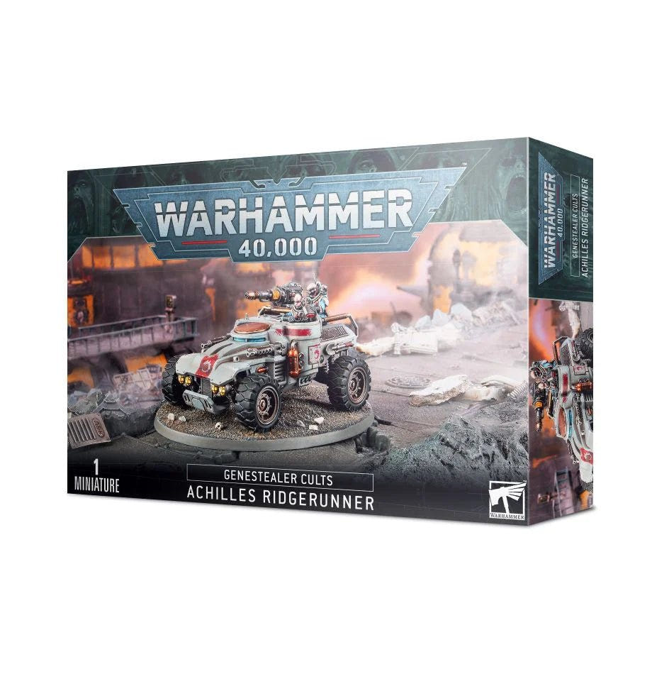 Warhammer 40,000 Genestealer Cults Achilles Ridgerunner box with the painted buggy