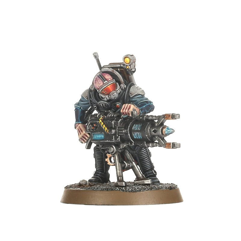 Painted Neophyte Hybrid with a seismic cannon and red goggles, Genestealer Cults