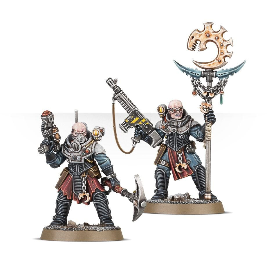 Painted Neophyte Leader with power pick beside the cult icon bearer, Genestealer Cults