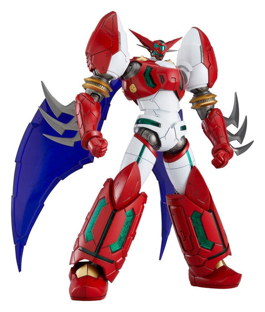 Good Smile Company Moderoid Shin Getter 1 built kit with blue translucent wings, on white background
