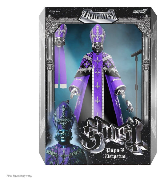 Super7 Ghost Ultimates Papa V Perpetua in purple papal robes, window box packaging