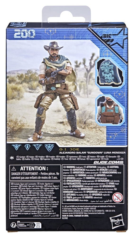 Hasbro G.I. Joe Classified #200 Sundown box back with desert artwork and accessories