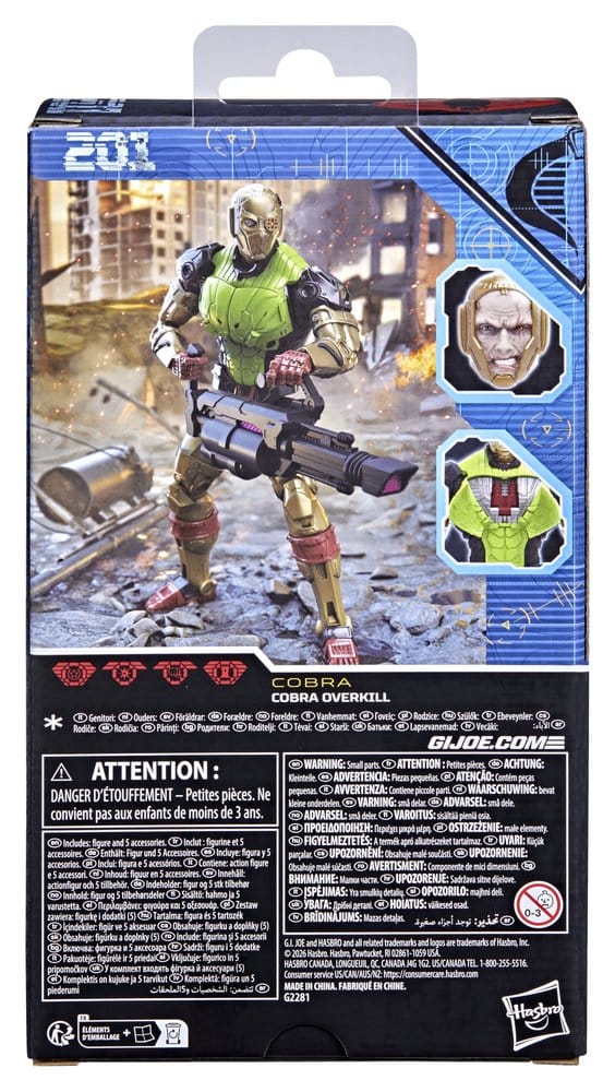 Hasbro G.I. Joe Classified #201 Cobra Overkill box back with battle artwork and accessories
