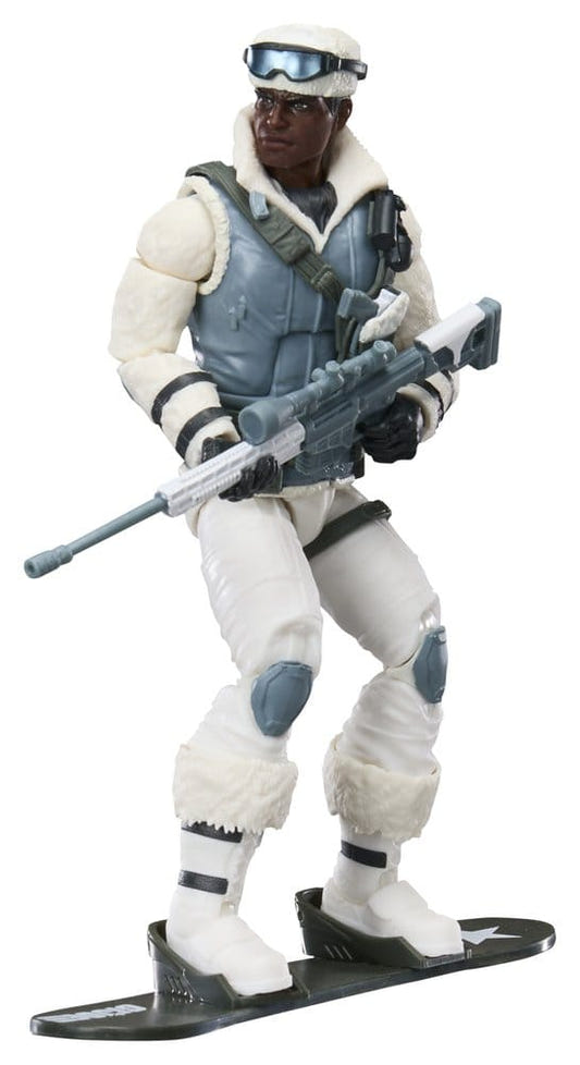 G.I. Joe Classified Iceberg figure in white arctic gear riding a snowboard with rifle