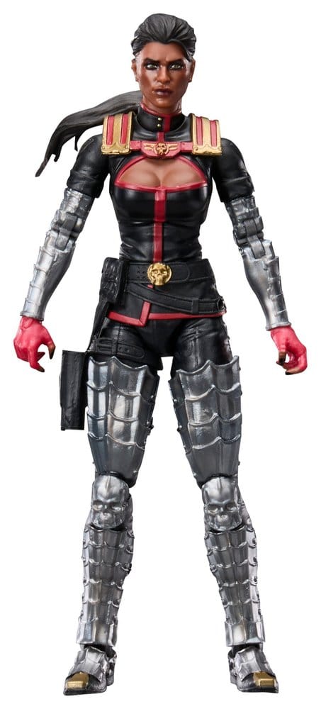 G.I. Joe Classified Mistress Armada figure in black and silver armour with red gloves, front view