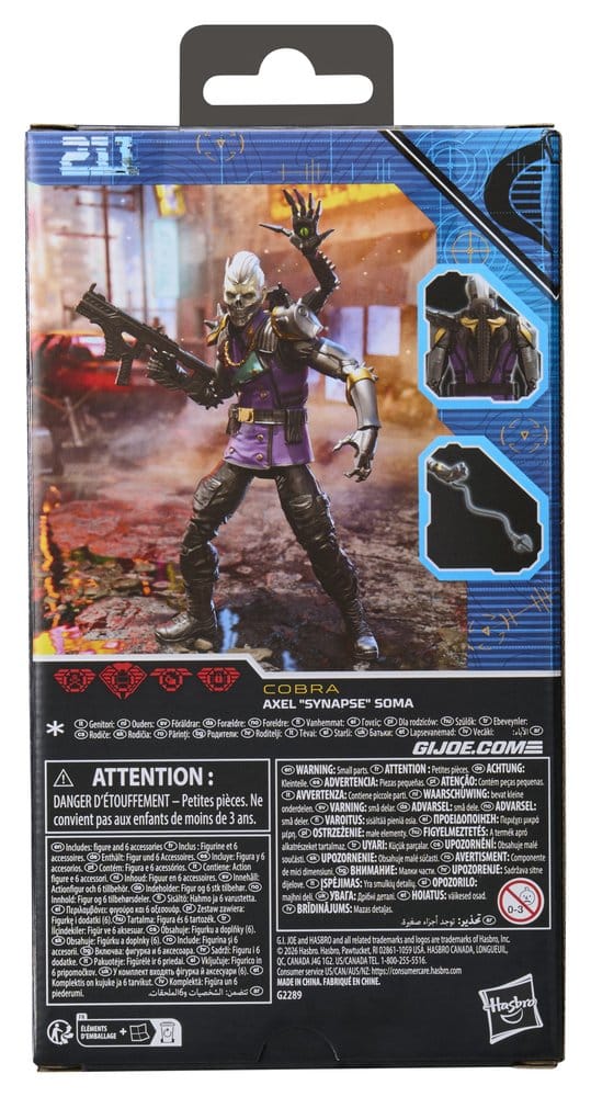 Hasbro G.I. Joe Classified #211 Axel "Synapse" Soma box back with artwork and accessories
