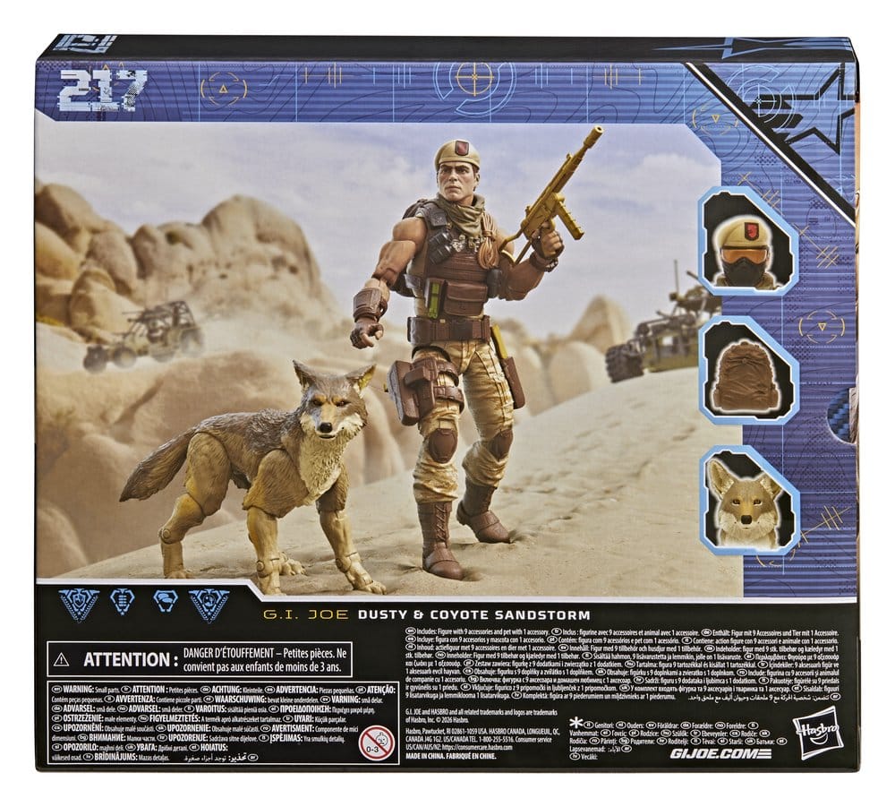 Back of the G.I. Joe Classified #217 Dusty and Coyote Sandstorm box with desert scene