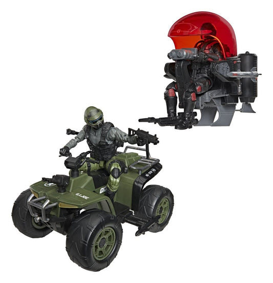 G.I. Joe Classified Snake Eyes on the Varmint ATV and Stealth Viper in the Trubble Bubble pod