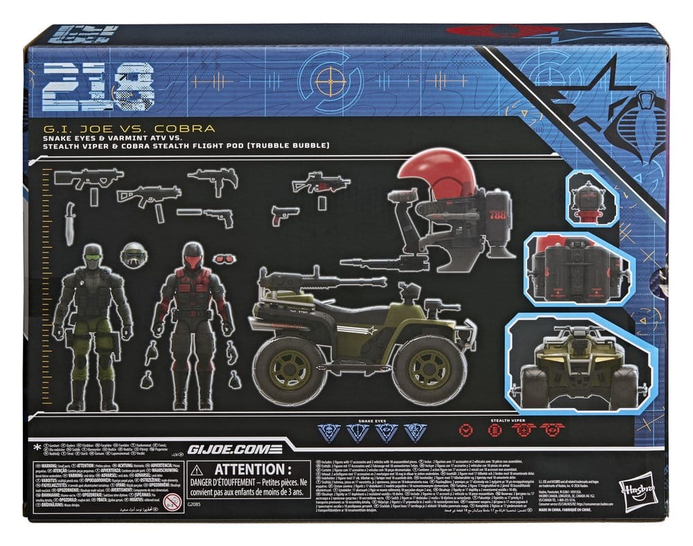 G.I. Joe vs Cobra Classified Snake Eyes and Stealth Viper vehicle set box back with contents