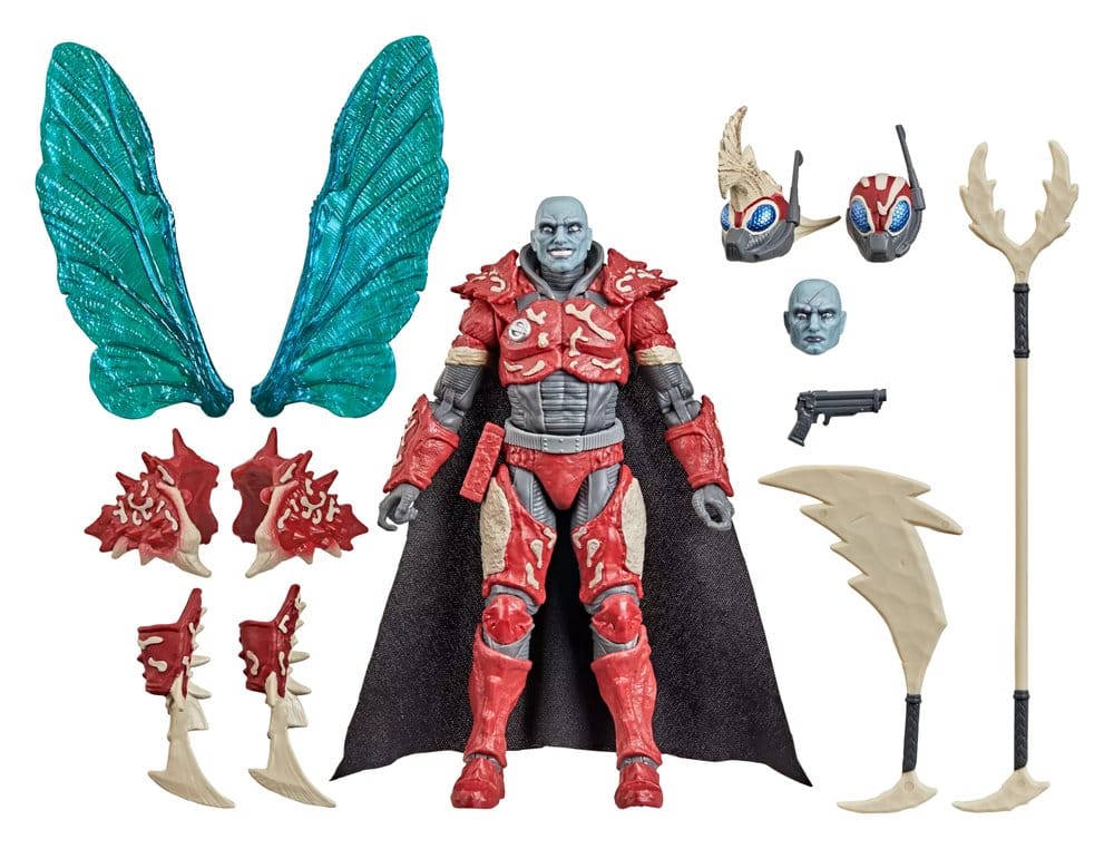 G.I. Joe Classified Cobra-La Royal Guard figure laid out with wings, heads, armour and weapons
