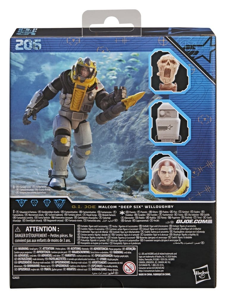 Back of the G.I. Joe Classified Malcom Deep Six Willoughby box with underwater artwork
