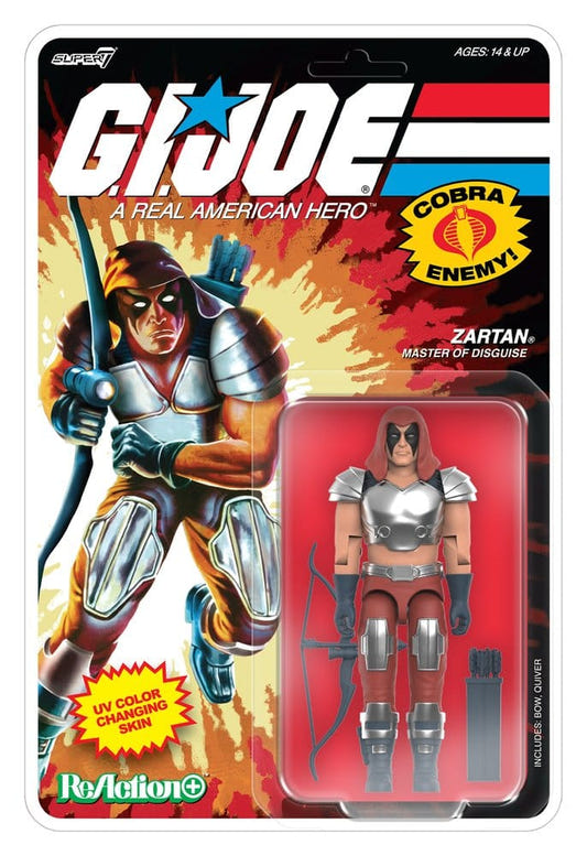 Super7 G.I. Joe Zartan ReAction+ figure on blister card with Cobra Enemy badge