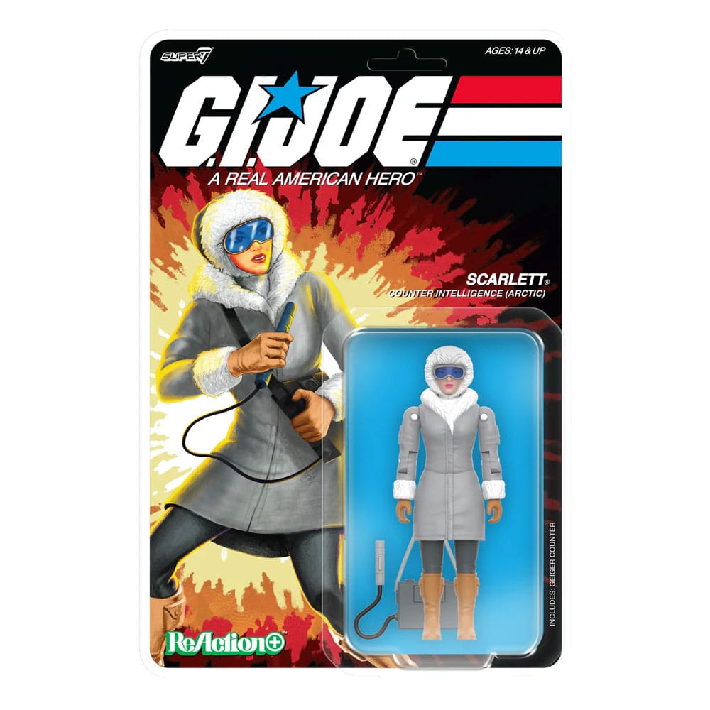 Arctic Scarlett ReAction+ figure on G.I. Joe blister card with snowy artwork