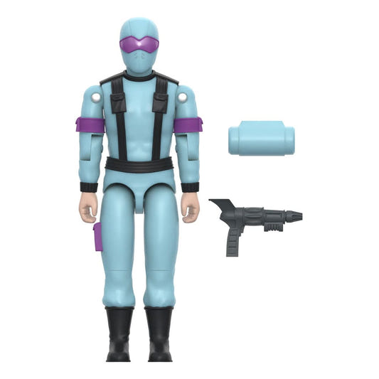 Super7 G.I. Joe Snake Eyes Crystal Poison ReAction+ figure in pale blue with pistol and pack