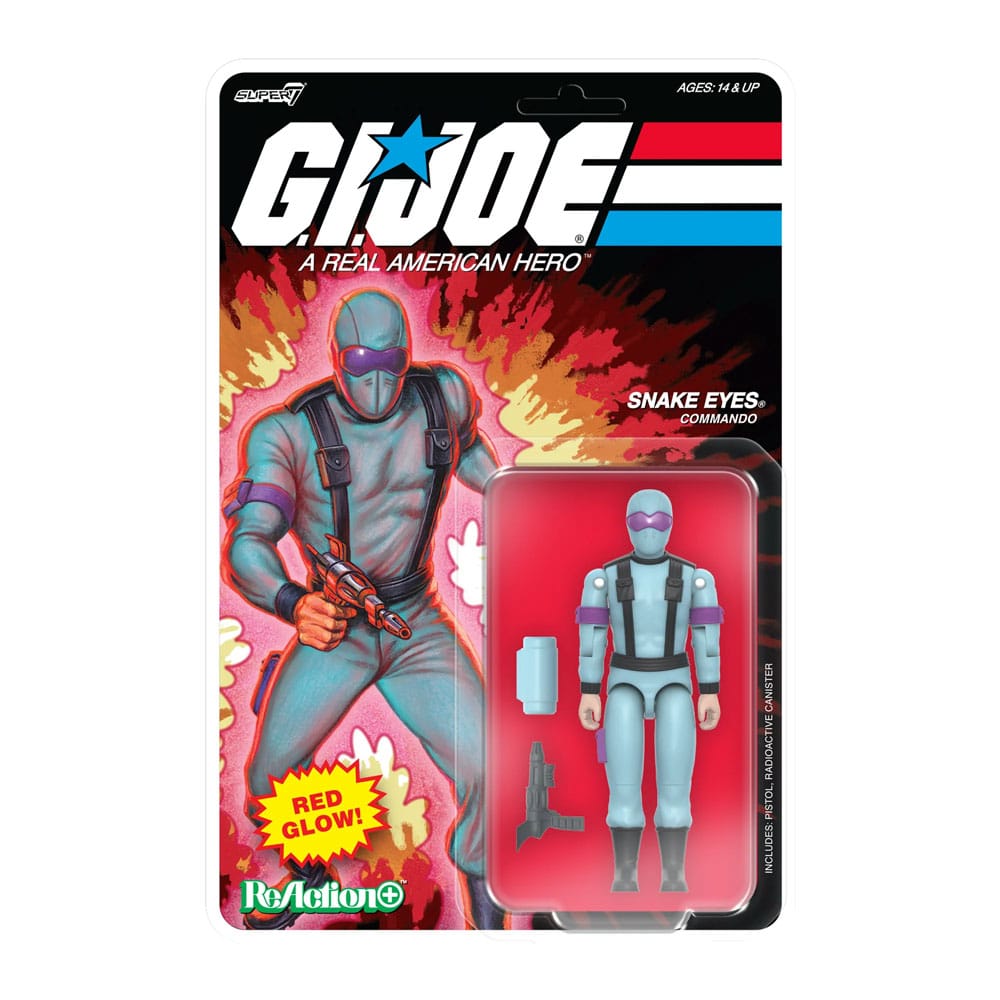 Snake Eyes Red Glow Crystal Poison ReAction+ figure on G.I. Joe blister card