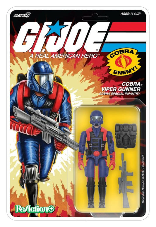 Super7 G.I. Joe Cobra Viper Gunner ReAction+ figure on blister card with Cobra badge