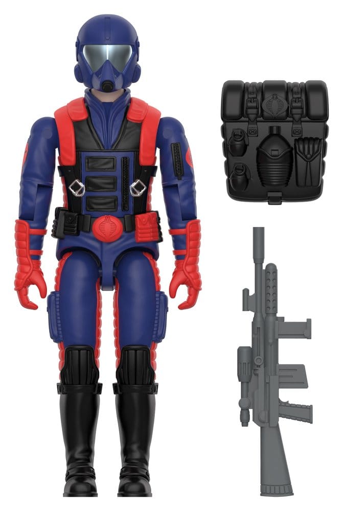 Cobra Viper Gunner ReAction+ figure in blue and red with backpack and rifle accessories