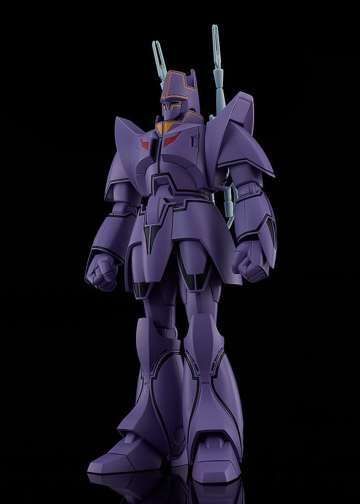 Moderoid Manon Guardian kit standing with laser rifles mounted on its back, on black