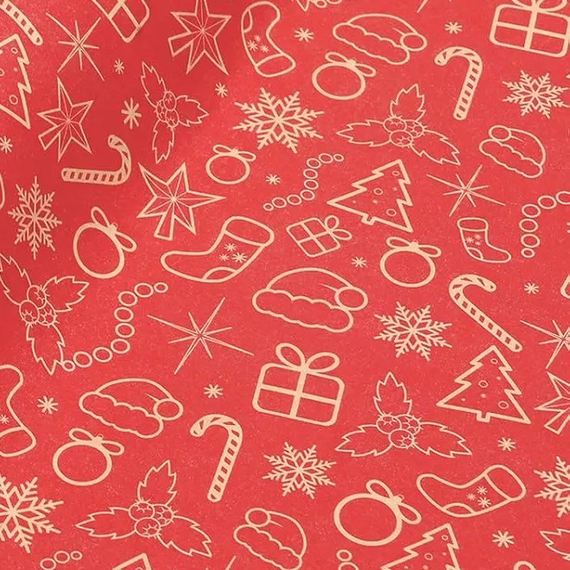 Christmas icons on Red gift wrap