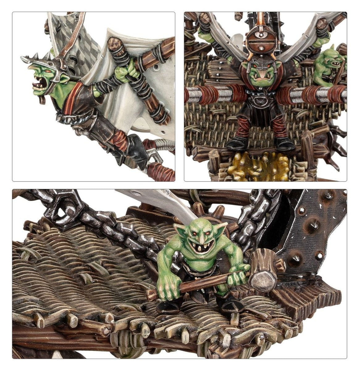 Detail shots of the Doom Diver grot and crew grots on the woven catapult frame