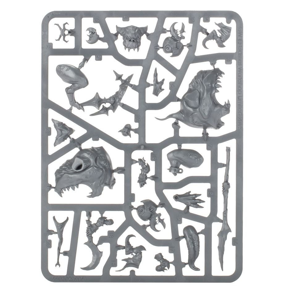 Loonboss on Giant Cave Squig unpainted plastic sprue, frame 1 of 1
