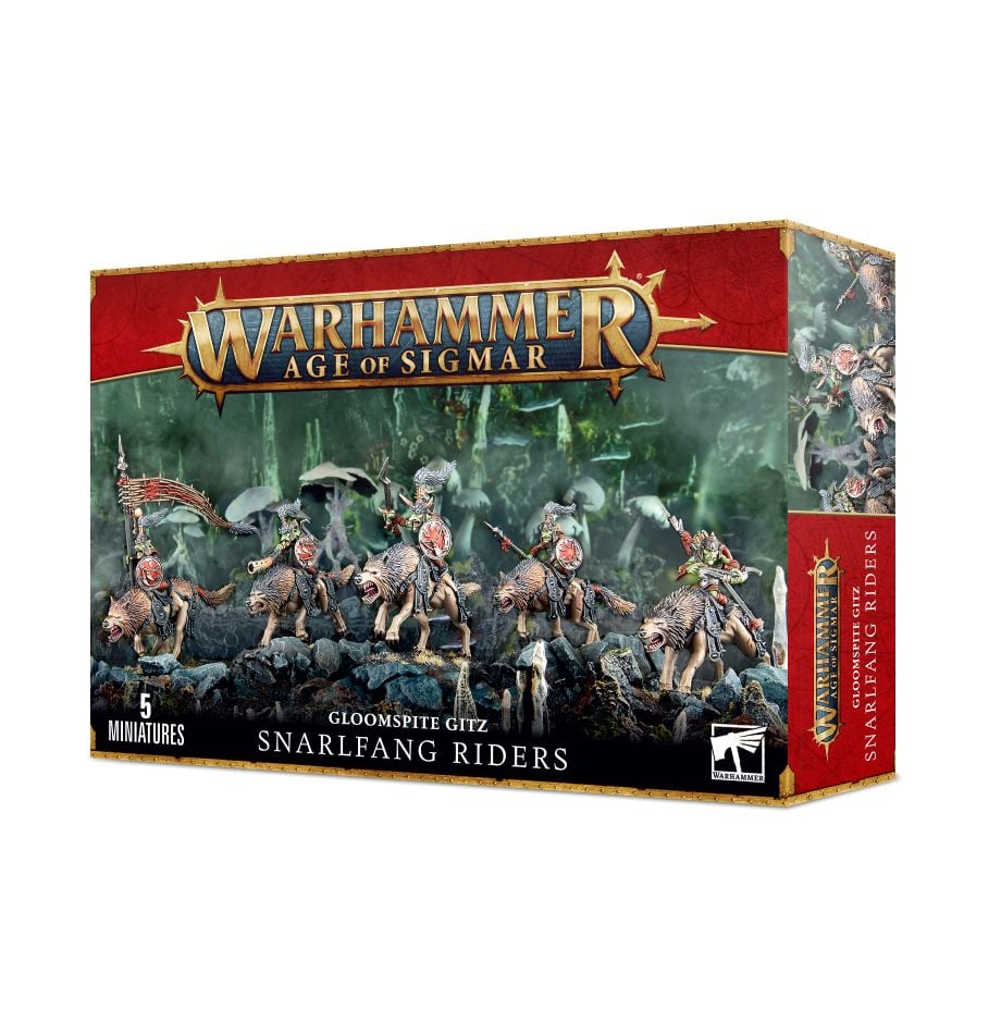 Games Workshop Age of Sigmar Gloomspite Gitz Snarlfang Riders box front, 5 miniatures