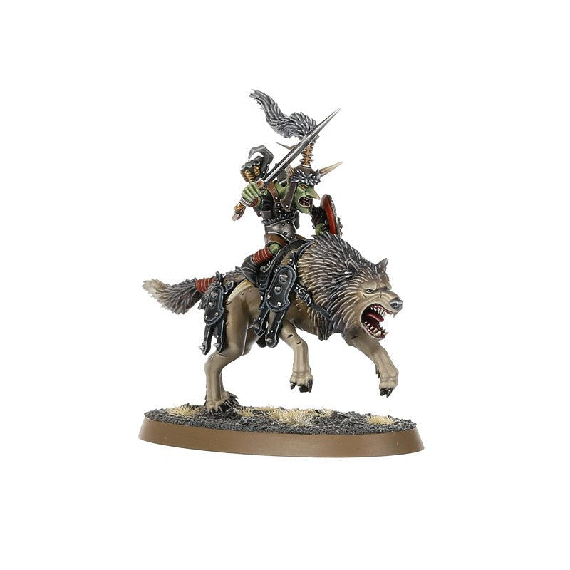 Painted Snarlfang Rider grot brandishing a stikka atop a snarling Snarlfang, front view