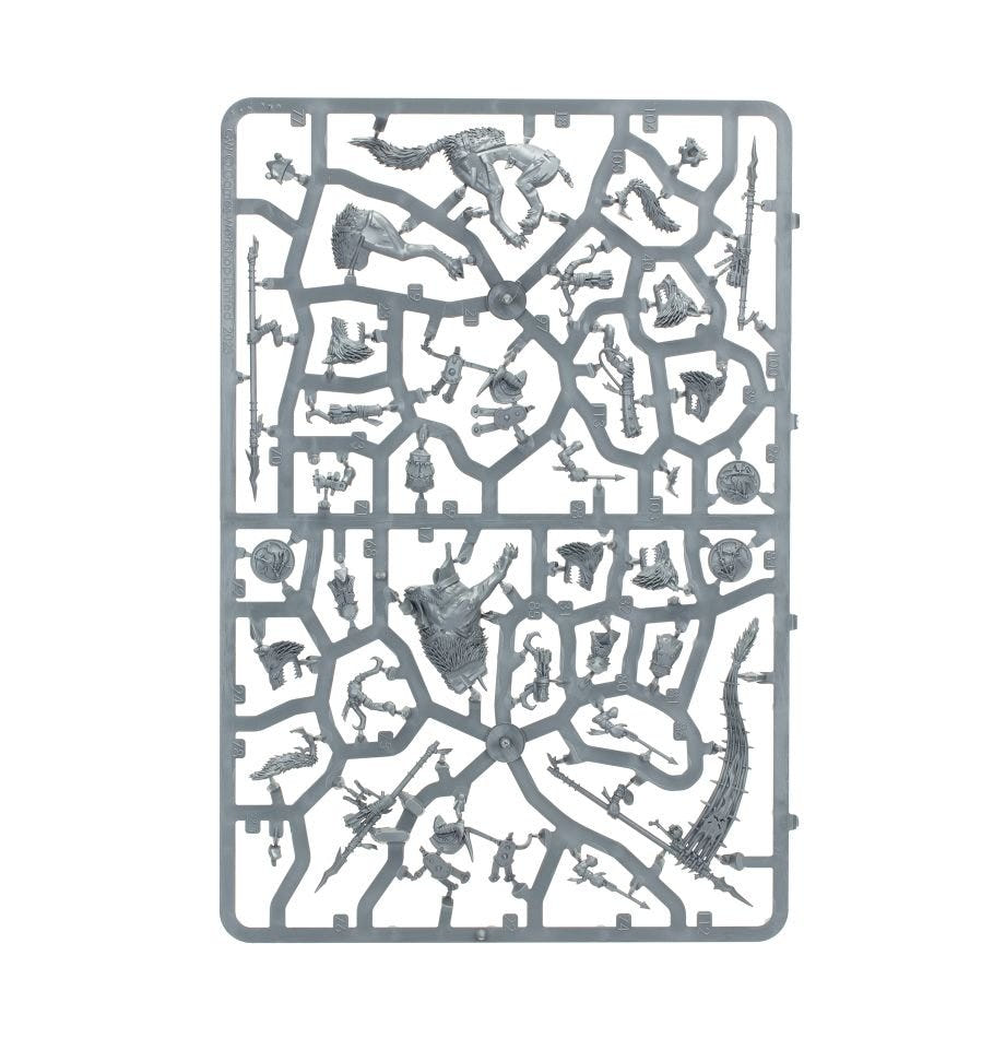Gloomspite Gitz Snarlfang Riders unpainted plastic sprue, frame 1 of 3