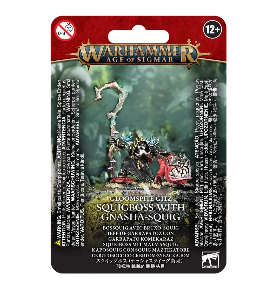 Games Workshop Gloomspite Gitz Squigboss with Gnasha-Squig blister pack front, Age of Sigmar