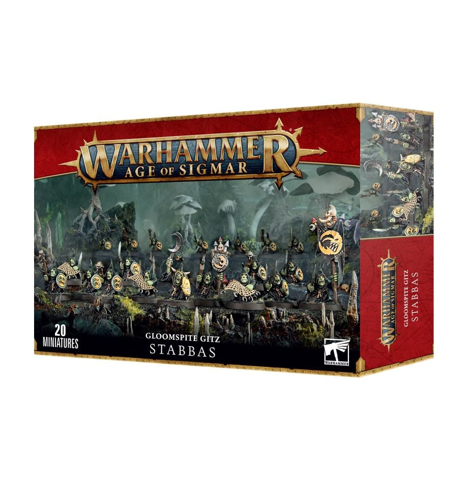 Warhammer Age of Sigmar Gloomspite Gitz Stabbas box front, 20 miniatures