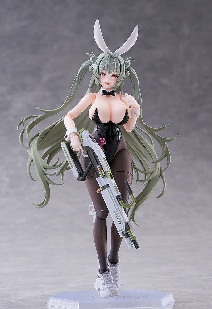figma Soda: Twinkling Bunny figure standing with rifle on clear display stand, grey backdrop