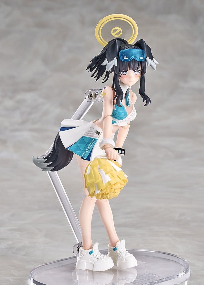 Hyper Body Hibiki (Cheer Squad) on articulated stand, leaning forward holding a yellow pom-pom