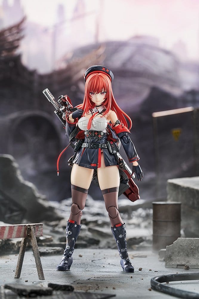 Hyper Body Rapi: Red Hood figure standing in a ruined city diorama with her weapon