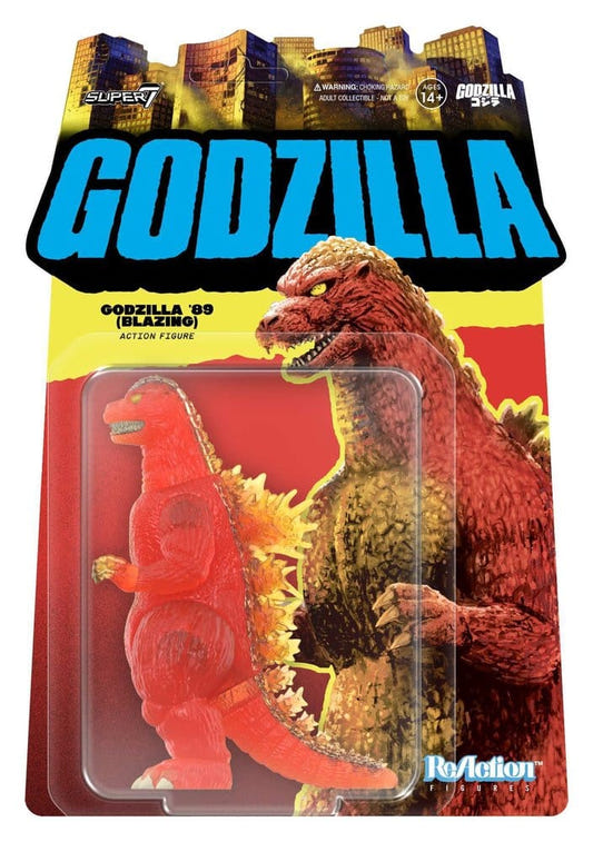 Super7 ReAction Godzilla 1989 Blazing figure on blister card with fiery red artwork