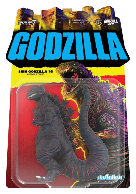 Super7 ReAction Shin Godzilla figure in blister packaging with red and purple card art