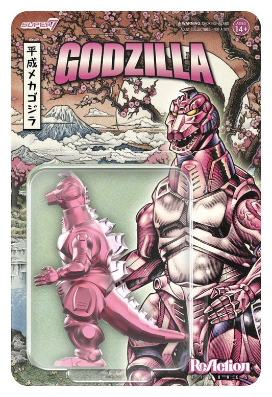 Super7 ReAction Mechagodzilla '93 Cherry Blossom Festival figure on card with blossom artwork